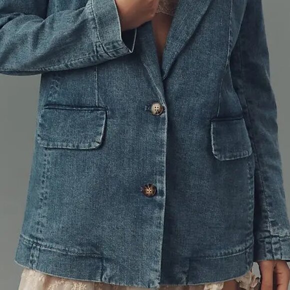LIKE NEW! Anthropologie Maeve Oversized Denim Blazer Size Small - Picture 3 of 11